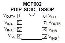 MCP602T-ISN pin configuration