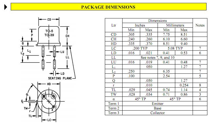 JANTX2N3637 package dimensions