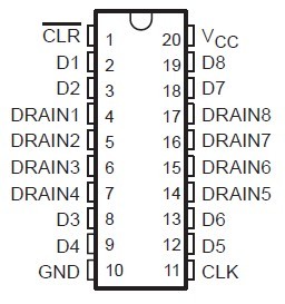 TPIC6B273N pin configuration