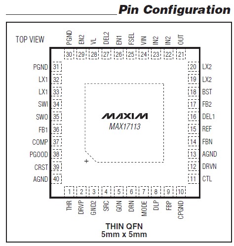 MAX17113ETL pin configuration