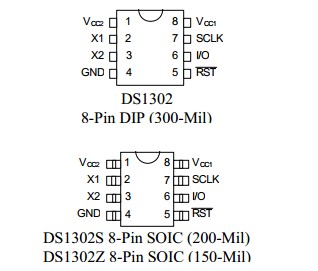 DS1302 pin  Configuration