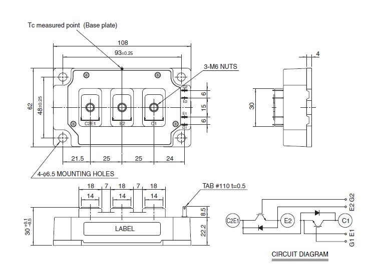 CM400DY-12NF OUTLINE DRAWING & CIRCUIT DIAGRAM
