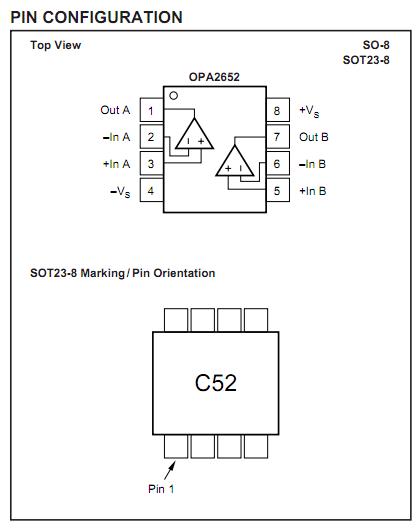 OPA2652U/2K5 pin configuration