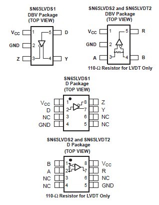 sn65lvds1dbvr pin connection