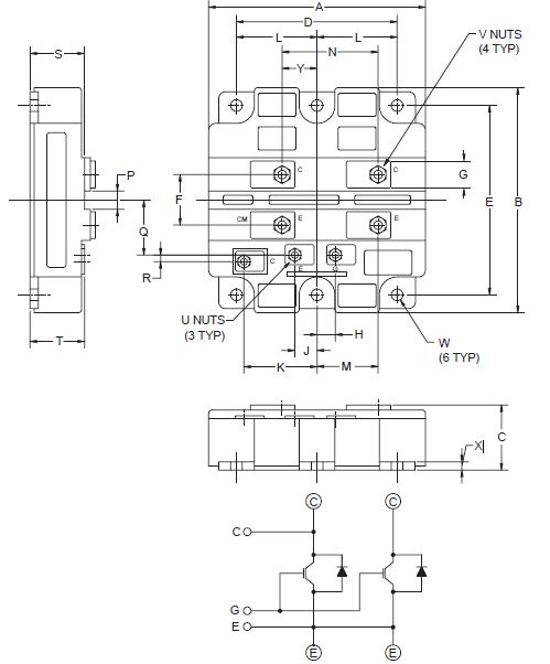 CM400HB-90H Outline Drawing and Circuit Diagram
