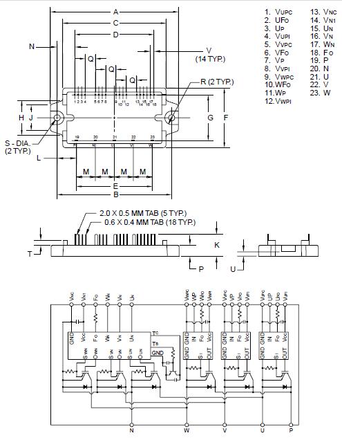PM75RSA060 Outline Drawing and Circuit Diagram