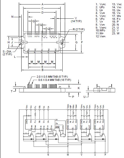 PM75CVA120 Outline Drawing and Circuit Diagram