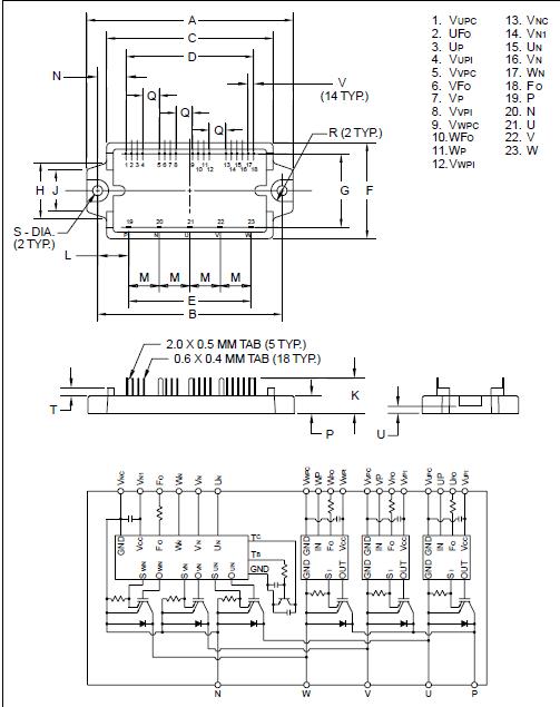 PM50RVA120 Outline Drawing and Circuit Diagram