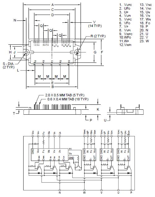 PM600HSA120 Outline Drawing and Circuit Diagram