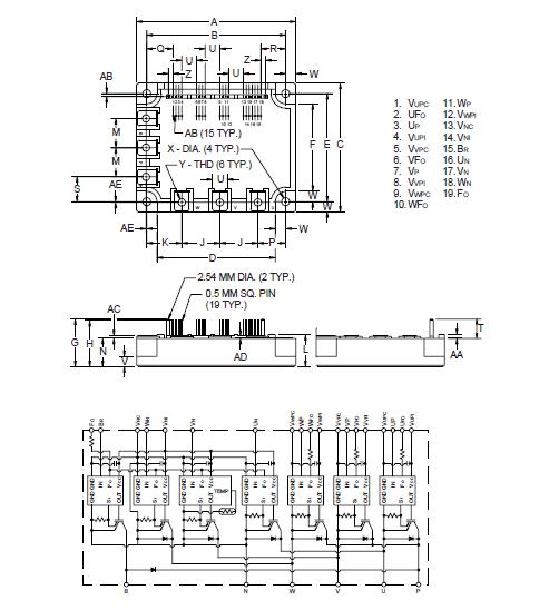 PM50RSA060 Outline Drawing and Circuit Diagram