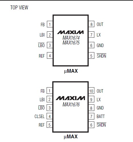  MAX1674EUA+T pin connection