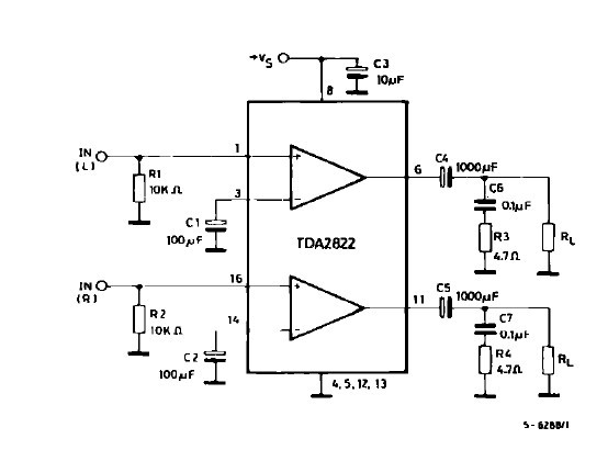 TDA2822 TYPICAL APPLICATION CIRCUIT