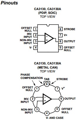 CA3130AT pinout diagram