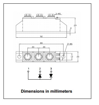 MDC140A/1600V package dimensions