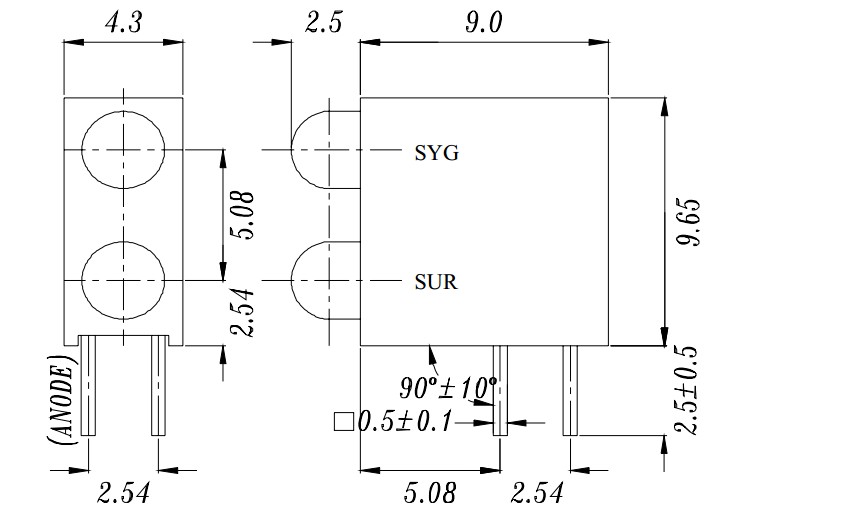 A694B/SYGSUR/S530-A3 package dimensions